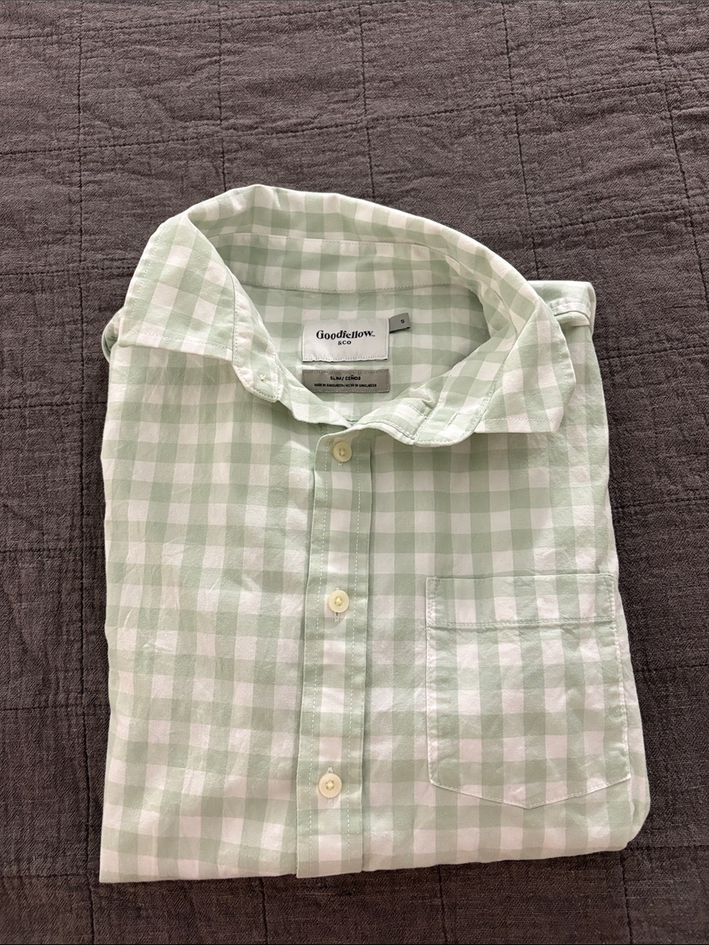 Goodfellow & Co Light Mint and White Gingham Button-Down Shirt